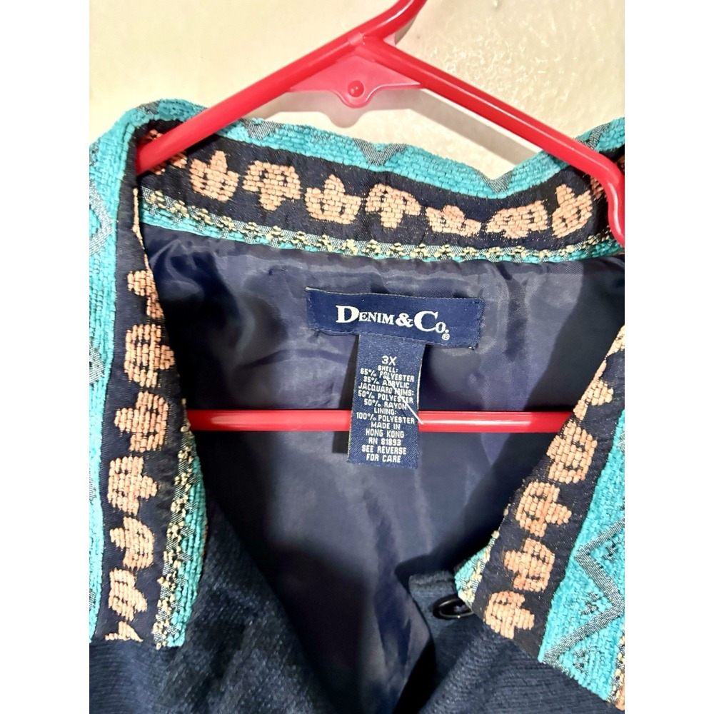 Denim & Co. Dark Wash Denim Jacquard Trim Jacket - Picture 4 of 5